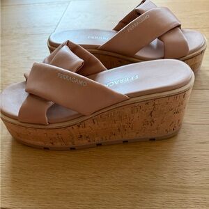 Ferragamo Engracia Leather Wedge Sandals - Brand New